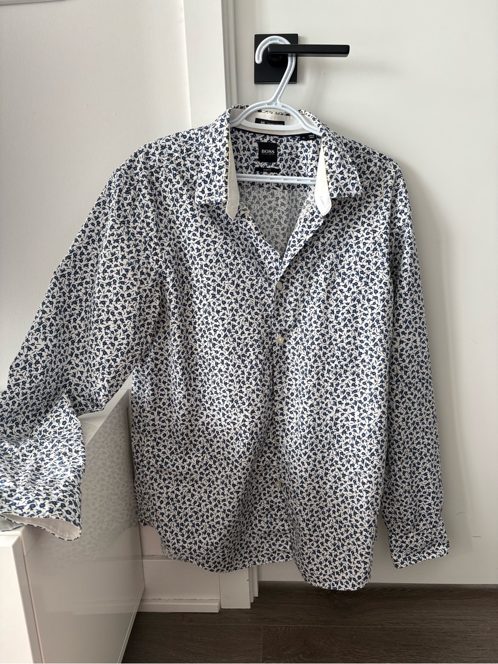 HUGO BOSS Navy Floral Print Long-Sleeve Shirt